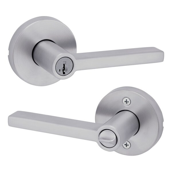 Halifax Lever with Round Rose Entry Door Lock SmartKey with 6AL Latch, RCS Strike Satin Chrome Finish
